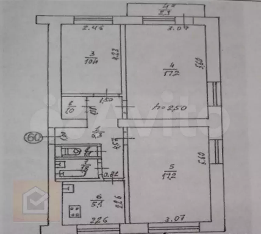 3-к. квартира, 60 м, 5/5 эт. - Фото 0