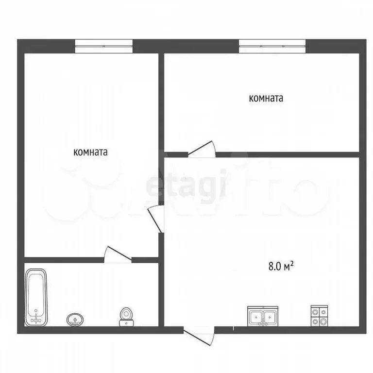 2-к. квартира, 29,2 м, 1/2 эт. - Фото 0