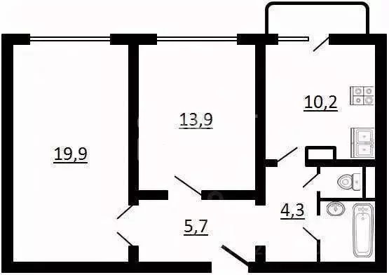Квартира, 2 комнаты, 57.9 м - Фото 1
