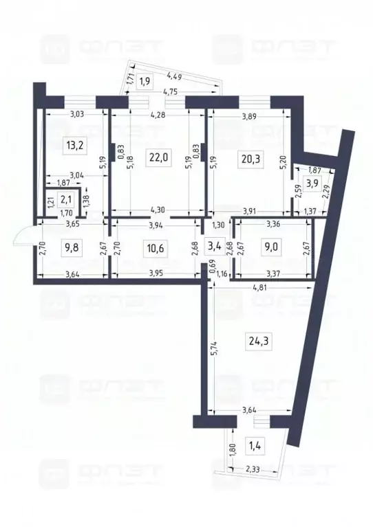 3-к кв. Татарстан, Казань ул. Абубекира Терегулова, 6А (118.6 м) - Фото 2