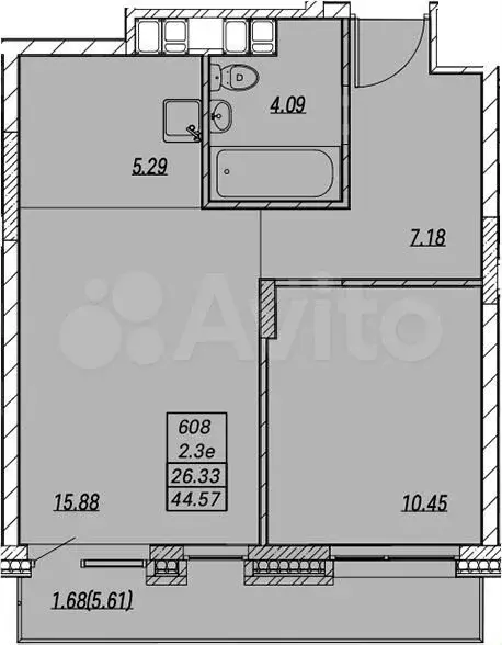 2-к. квартира, 44,6м, 13/14эт. - Фото 1