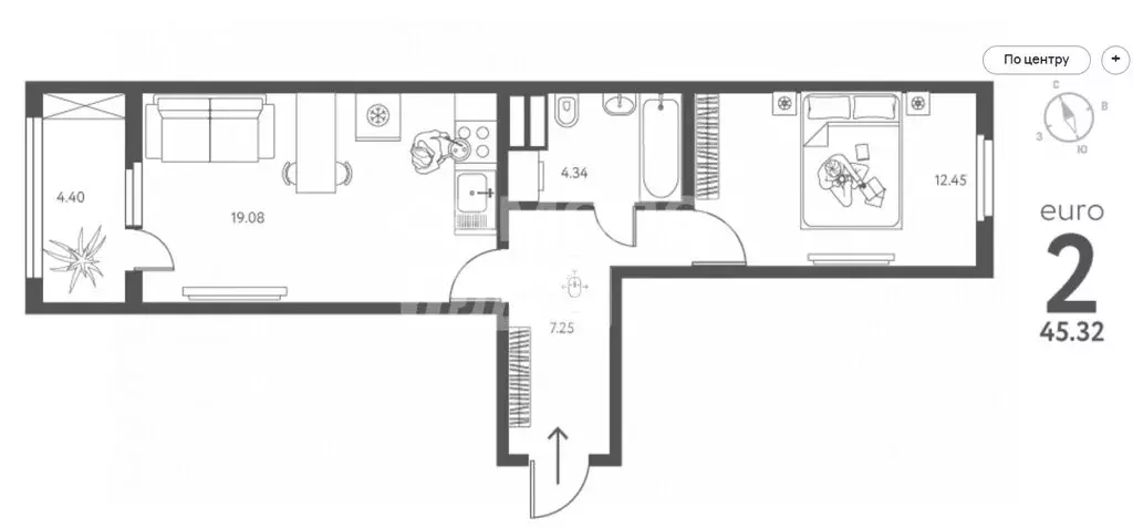 2-комнатная квартира: Липецк, улица Перова, 2Д (45.32 м) - Фото 0