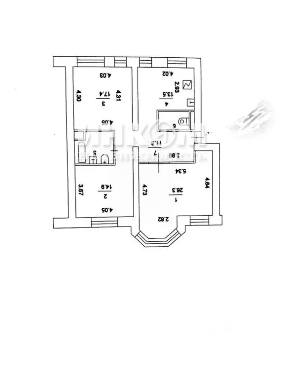 Квартира, 3 комнаты, 91.8 м - Фото 1