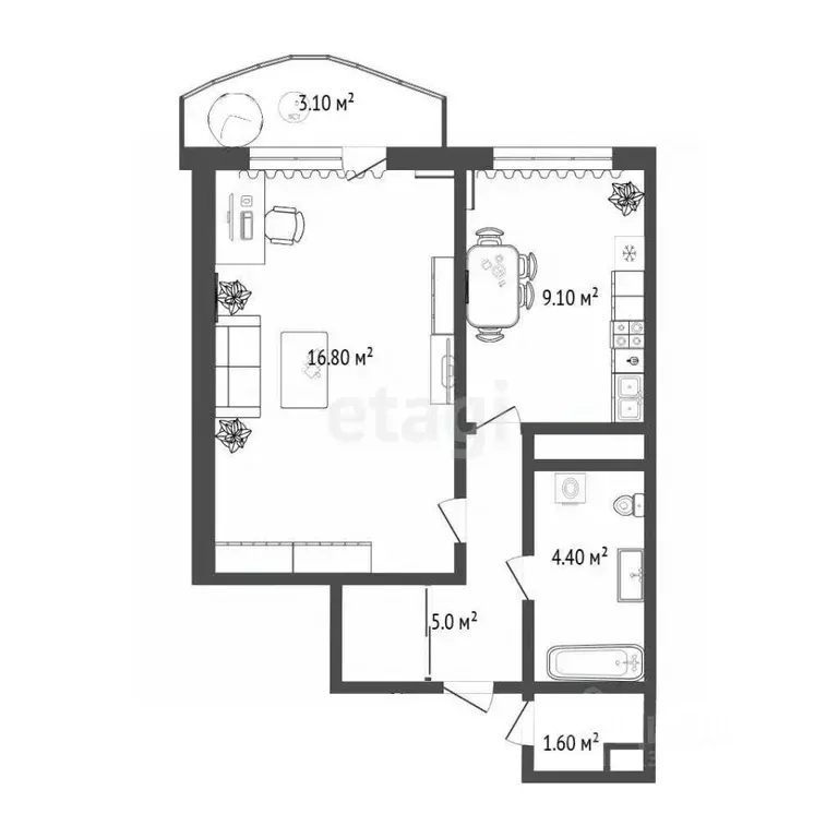 1-к кв. Тюменская область, Тюмень ул. Героев Космоса, 21 (34.8 м) - Фото 2