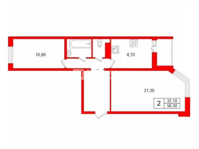 2-к кв. Ленинградская область, Всеволожский район, Заневское городское ... - Фото 2