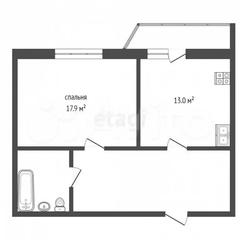 1-к. квартира, 42,5 м, 6/9 эт. - Фото 0