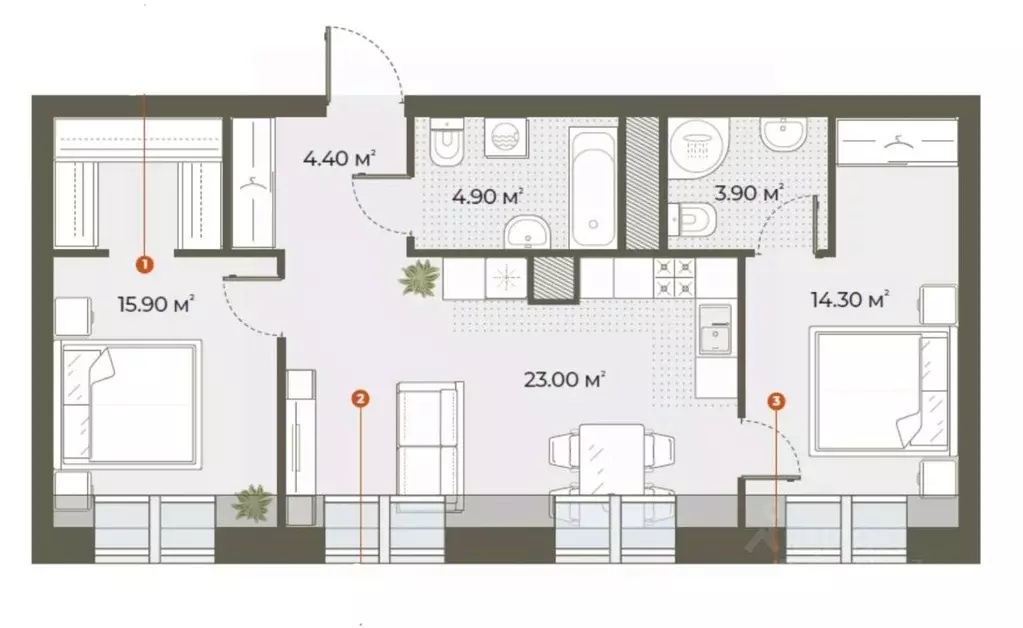 2-к кв. Санкт-Петербург Зеленогорская ул., 3 (66.4 м) - Фото 1