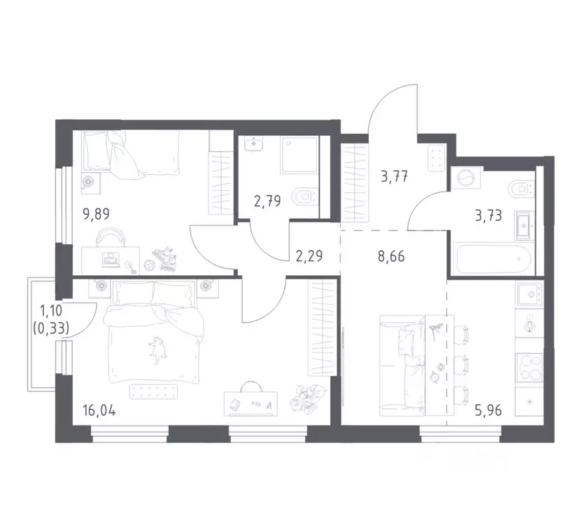 2-к кв. Башкортостан, Уфа ул. Минигали Губайдуллина, 8к9 (53.46 м) - Фото 1