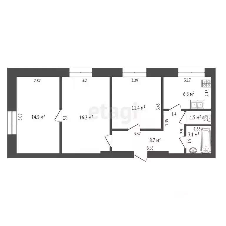 3-к кв. Тамбовская область, Мичуринск Федеративная ул., 40 (62.2 м) - Фото 2
