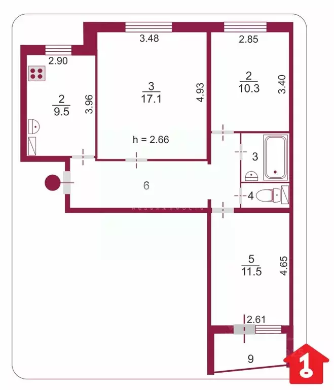 3-к кв. Омская область, Омск ул. Куйбышева, 27/4 (63.4 м) - Фото 2
