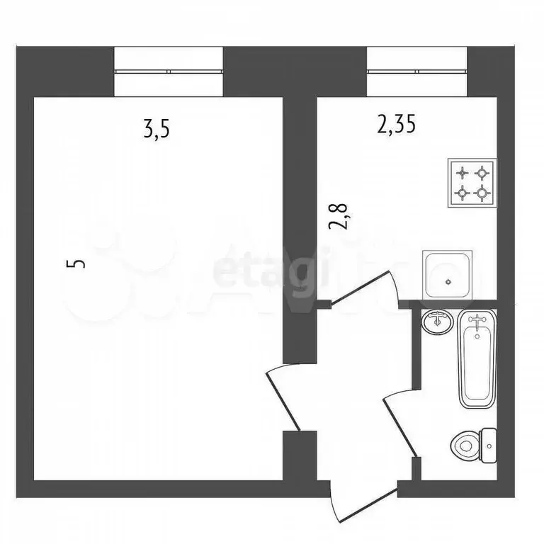 1-к. квартира, 28,9 м, 2/3 эт. - Фото 1