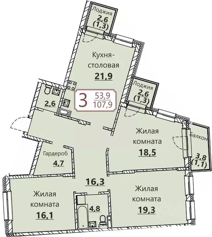 3-к кв. Чувашия, Чебоксары ул. Герцена, поз3 (107.9 м) - Фото 0