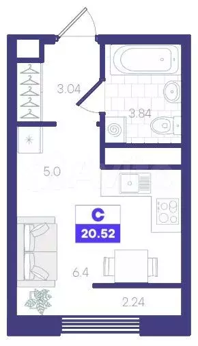 Квартира-студия, 20,5 м, 9/9 эт. - Фото 1