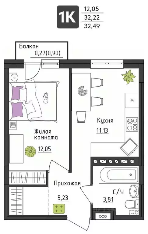 1-к кв. Пермский край, Пермь Верхне-Вишерская ул., 40 (32.49 м) - Фото 0