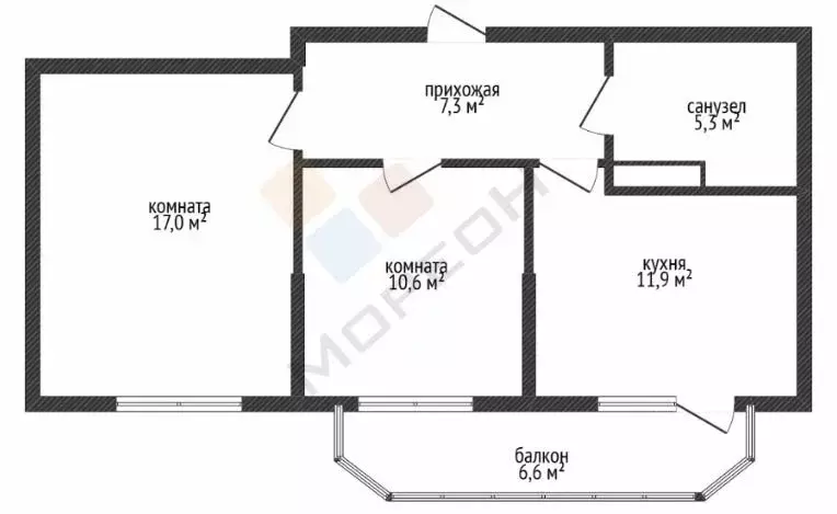 2-комнатная квартира: Краснодар, улица Красных Партизан, 1/4к15 (52.1 ... - Фото 0