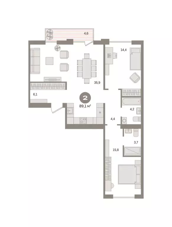 2-комнатная квартира: Новосибирский район, рабочий посёлок Краснообск, ... - Фото 2