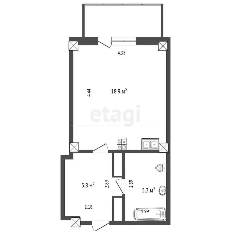 Квартира-студия: Тюмень, улица Федюнинского, 64 (30 м) - Фото 1