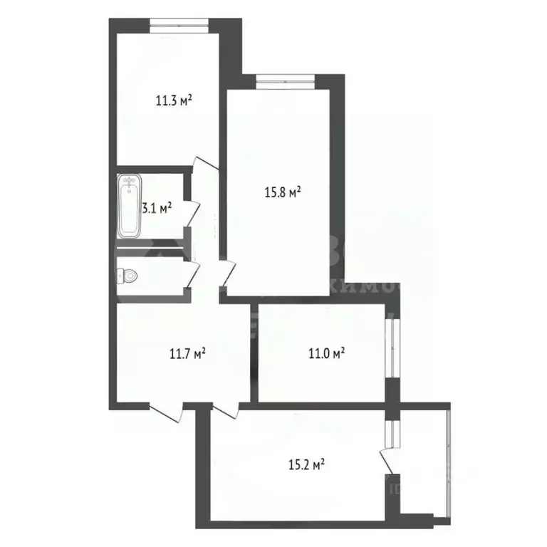 3-к кв. Тюменская область, Тюмень ул. Николая Зелинского, 19 (72.9 м) - Фото 2