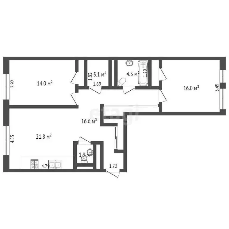 3-комнатная квартира: Москва, 3-я Хорошёвская улица, 25к5 (86 м) - Фото 0