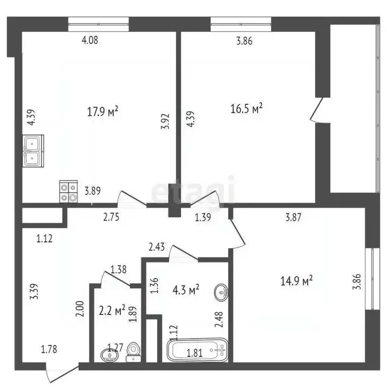 2-к кв. Тюменская область, Тюмень ул. Николая Зелинского, 16 (69.1 м) - Фото 1