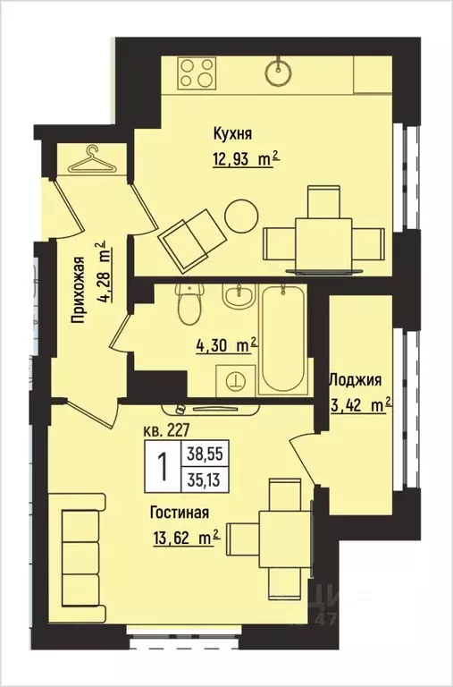 1-к кв. Нижегородская область, Нижний Новгород Литературная ул., 5 ... - Фото 1