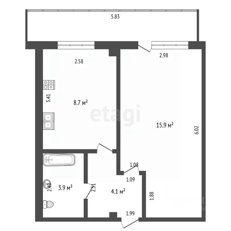 1-к кв. Саха (Якутия), Якутск ул. Н.Е. Мординова, 21/1 (33.2 м) - Фото 2