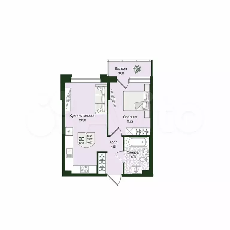 1-к. квартира, 41 м, 2/4 эт. - Фото 0