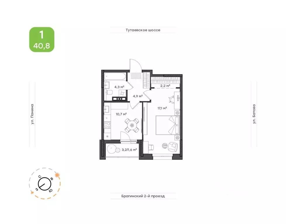1-к кв. Ярославская область, Ярославль Тутаевское ш., 93Б (40.8 м) - Фото 1