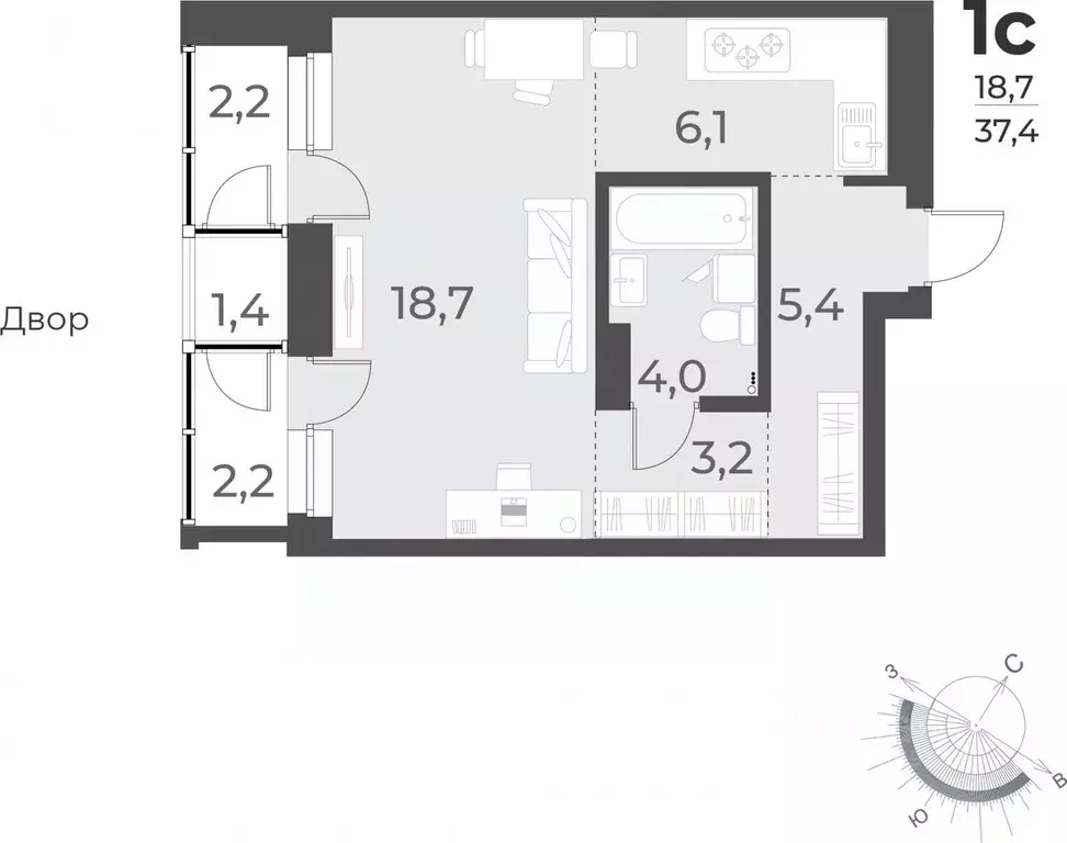 1-к кв. Новосибирская область, Новосибирск ул. Аэропорт, 49/1 (37.4 м) - Фото 0