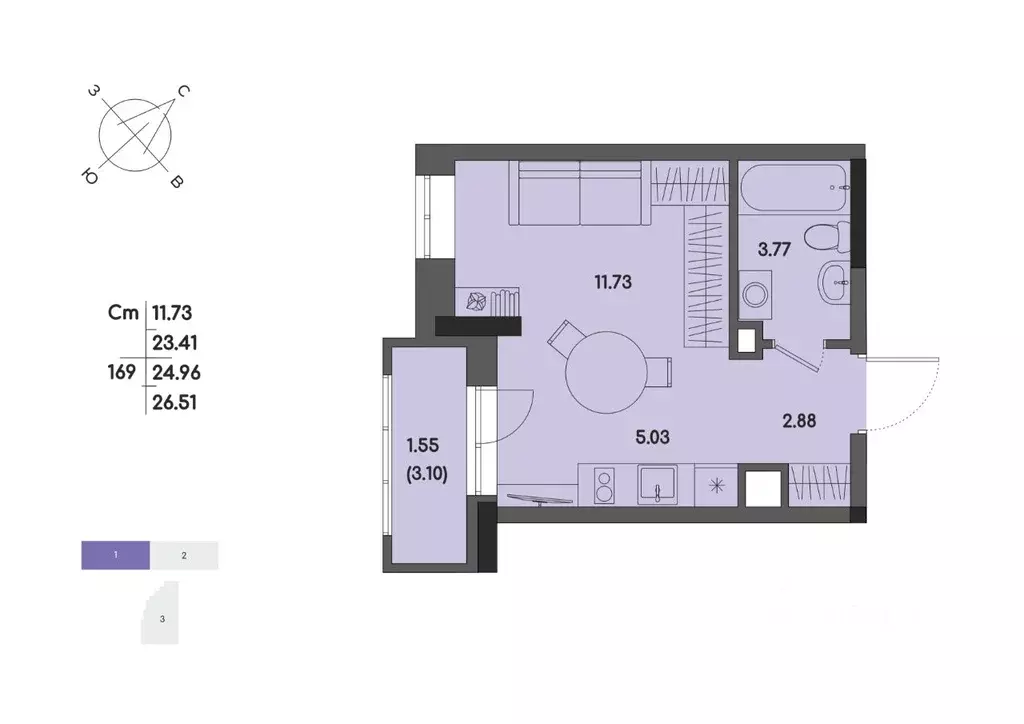 Студия Удмуртия, Ижевск ул. Джамбула, 83 (24.96 м) - Фото 1