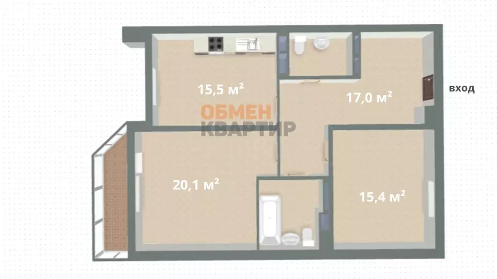 2-комнатная квартира: Екатеринбург, Ирбитская улица, 8 (77.4 м) - Фото 1