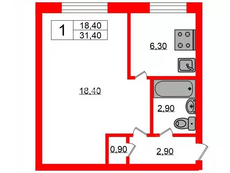 1-к кв. Санкт-Петербург ул. Софьи Ковалевской, 9К2 (31.4 м) - Фото 0