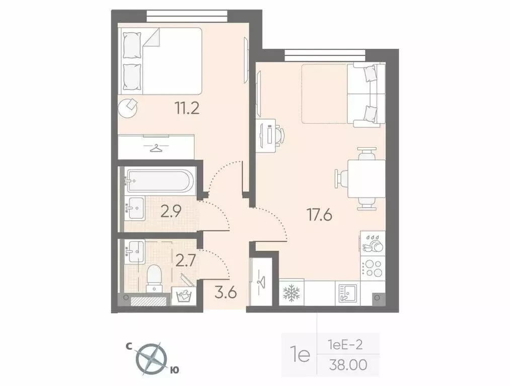 1-комнатная квартира: посёлок Шушары, ЖК Пулково Lake (38 м) - Фото 0