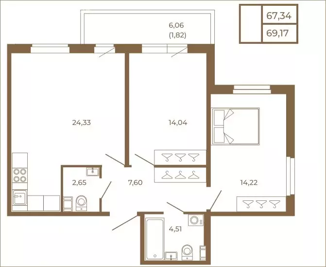 2-комнатная квартира: Сертолово, ЖК Новая История (69.17 м) - Фото 1