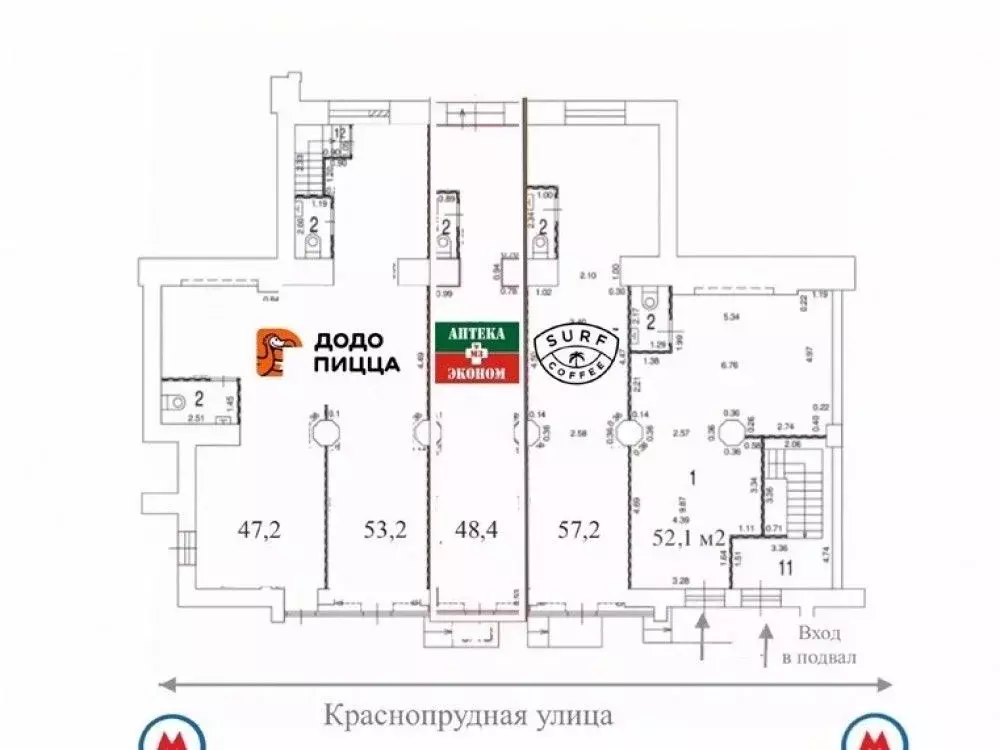 Торговая площадь в Москва Краснопрудная ул., 22-24 (52 м) - Фото 1