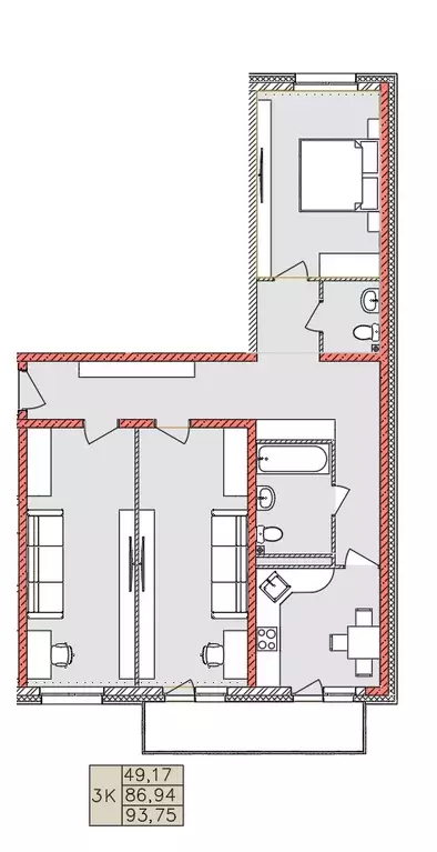 3-к квартира, 93.75 м - Фото 0