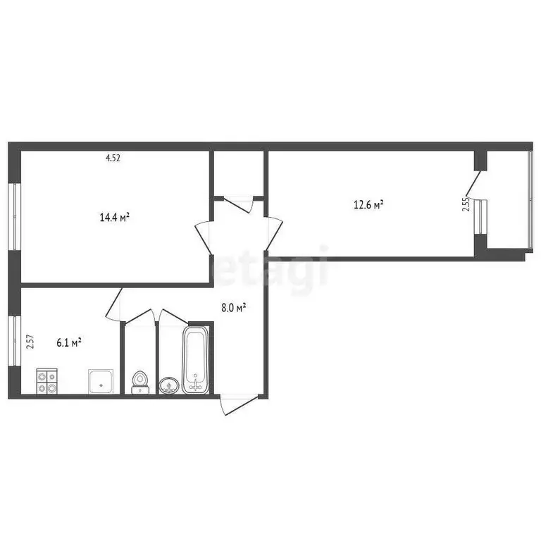2-комнатная квартира: Набережные Челны, 29-й комплекс, 17 (46.2 м) - Фото 1