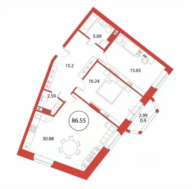 2-к кв. Санкт-Петербург ул. Плесецкая, 2 (86.55 м) - Фото 0