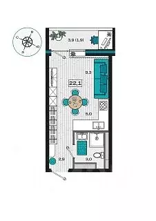 Студия Приморский край, Уссурийск Радужный мкр,  (22.1 м) - Фото 1