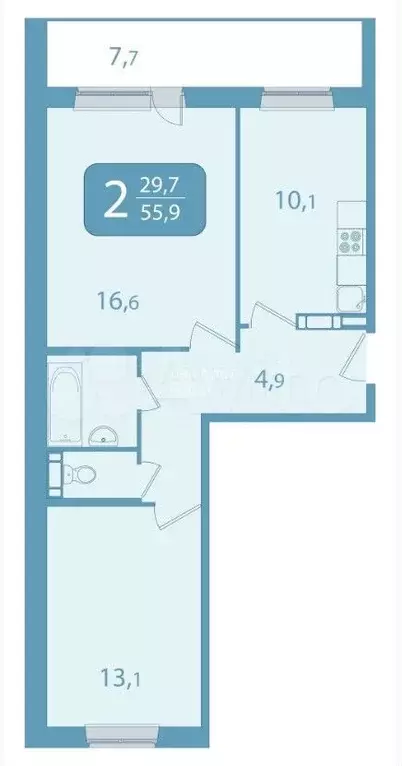 2-к. квартира, 56 м, 9/10 эт. - Фото 0