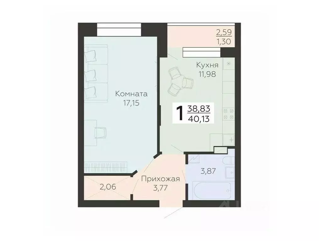 1-к кв. Воронежская область, Воронеж ул. Независимости, 78к4 (40.13 м) - Фото 0