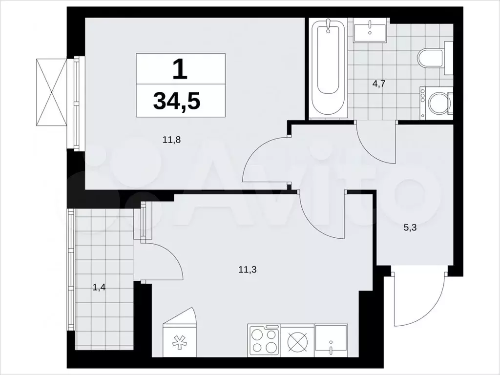 1-к. квартира, 34,5м, 11/18эт. - Фото 1