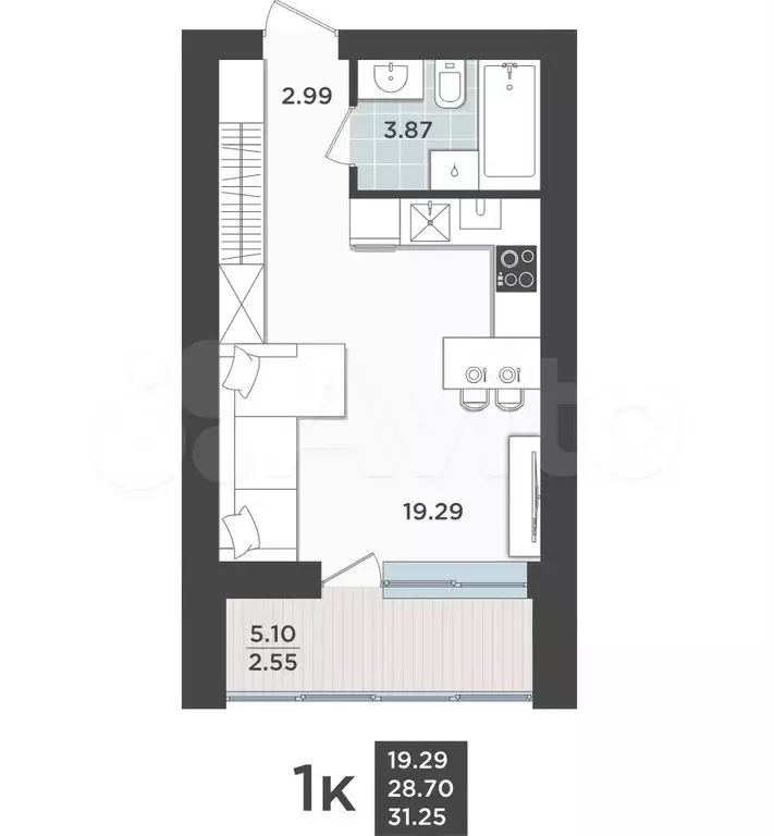 Квартира-студия, 28,7 м, 9/9 эт. - Фото 1