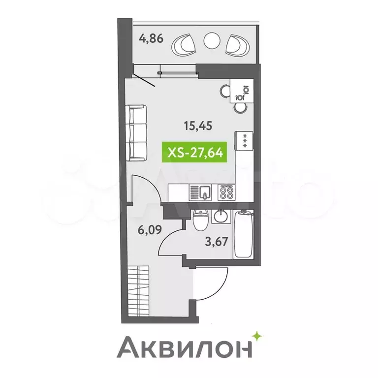 Квартира-студия, 27,6 м, 12/13 эт. - Фото 1