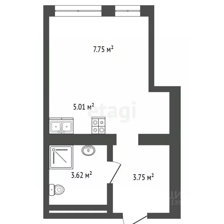 Студия Тюменская область, Тюмень ул. Газовиков, 38к2 (20.6 м) - Фото 2