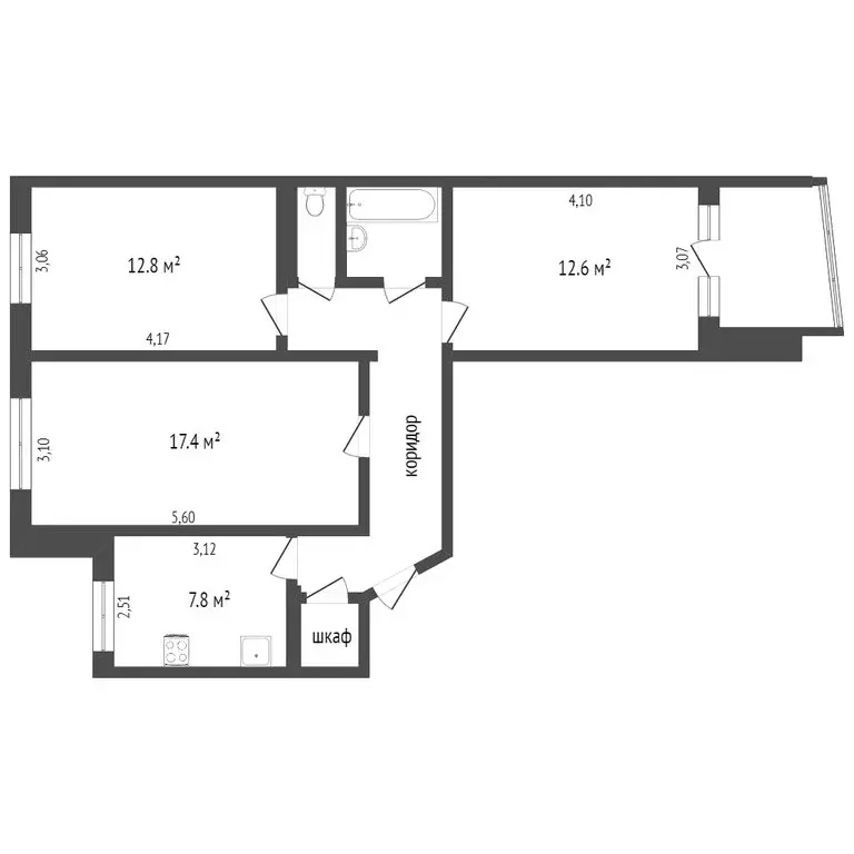 3-комнатная квартира: Челябинск, улица Культуры, 55 (68 м) - Фото 1