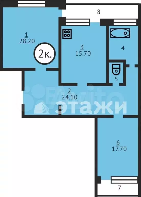 2-к. квартира, 51,5 м, 1/1 эт. - Фото 1