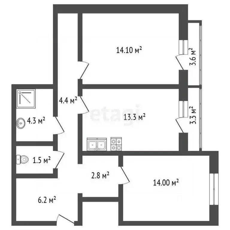 2-к кв. Ленинградская область, Ломоносовский район, Виллозское ... - Фото 2