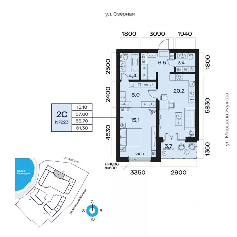 2-к кв. Башкортостан, Уфа Сипайлово жилрайон, Атлантис жилой комплекс ... - Фото 1