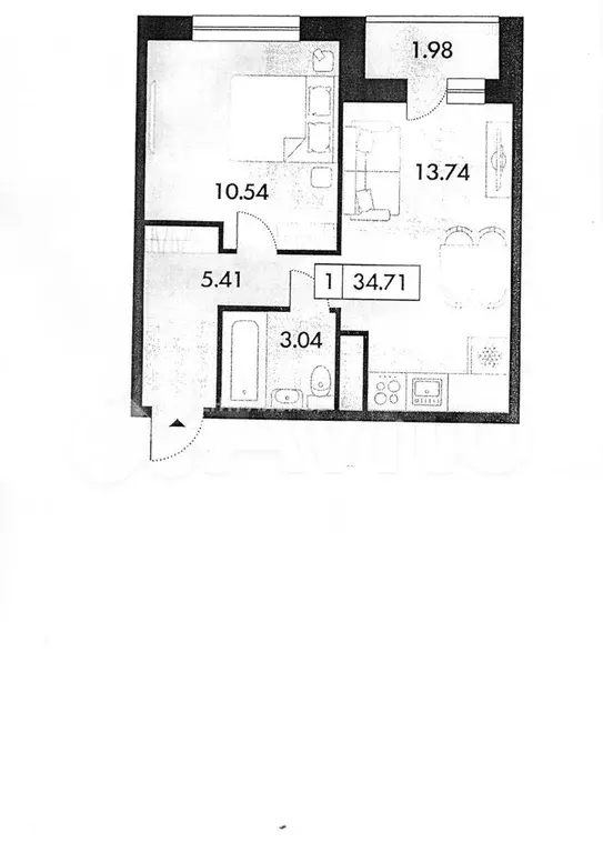 1-к. квартира, 34,7 м, 6/7 эт. - Фото 1